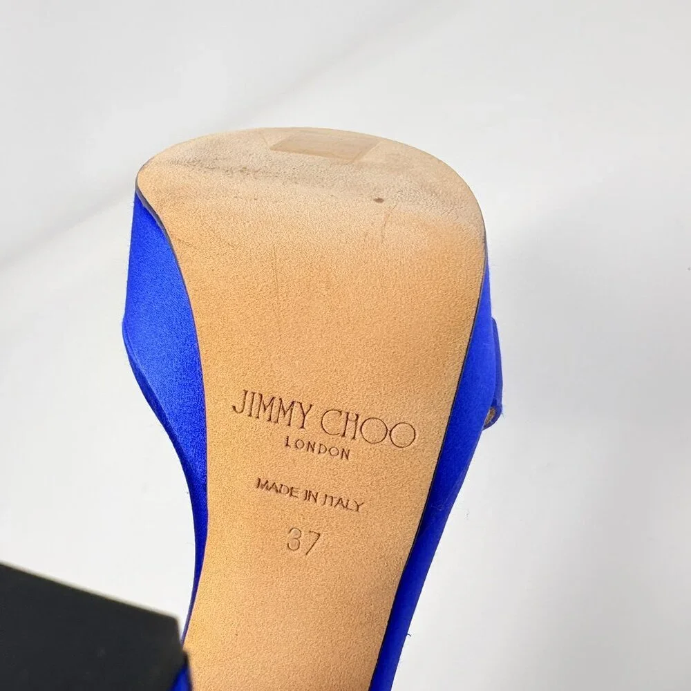 Jimmy Choo Mionne 120 Satin Platform Sandal Heel Blue Size 37 / 7 - Picture 15 of 15